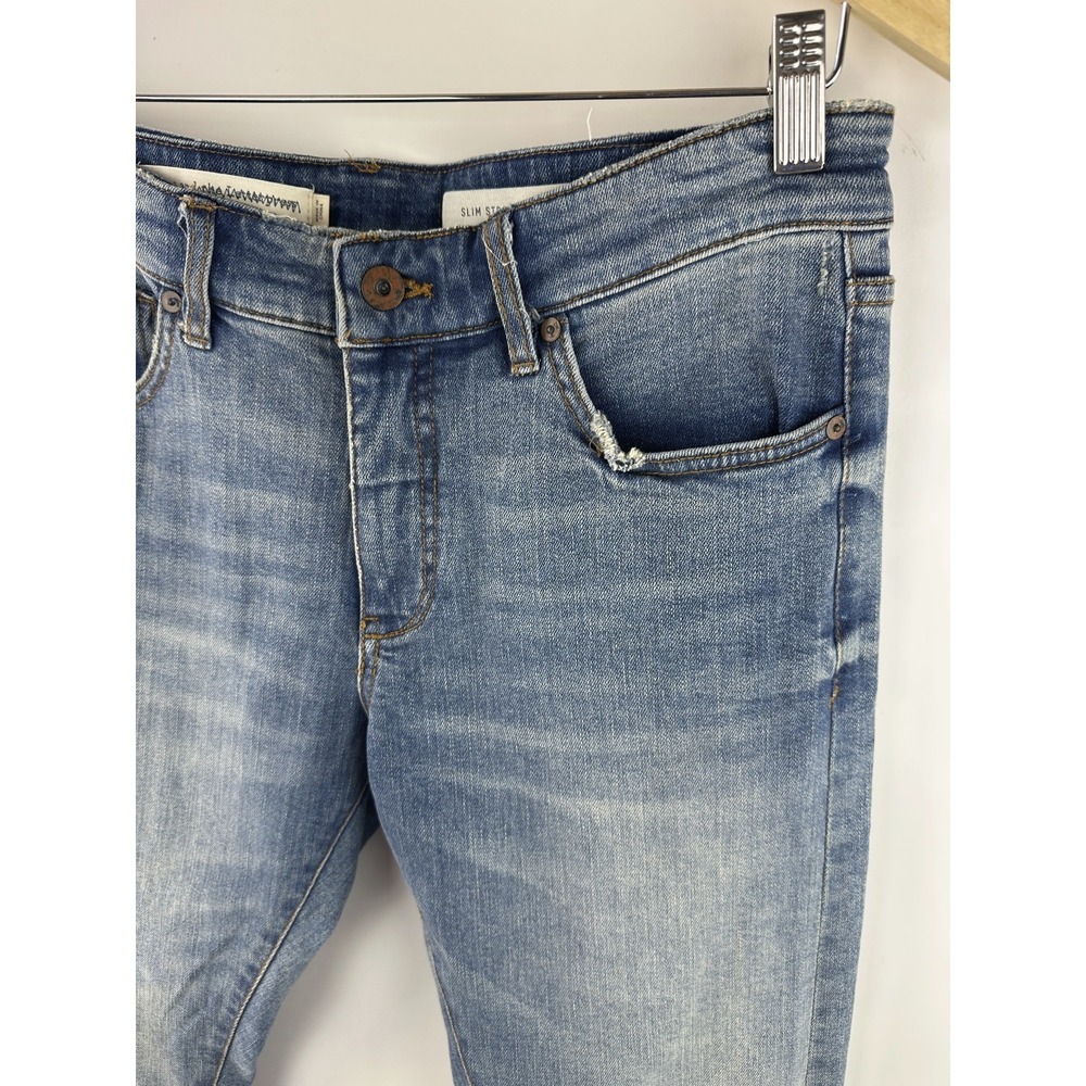 Pilcro Anthropologie Blue Denim Jeans Embellished Cuff Boho Festival Straight 28 - Picture 5 of 16